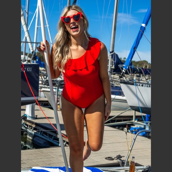 Red Ruffled One-Piece Swimsuit - Picture 1 of 6